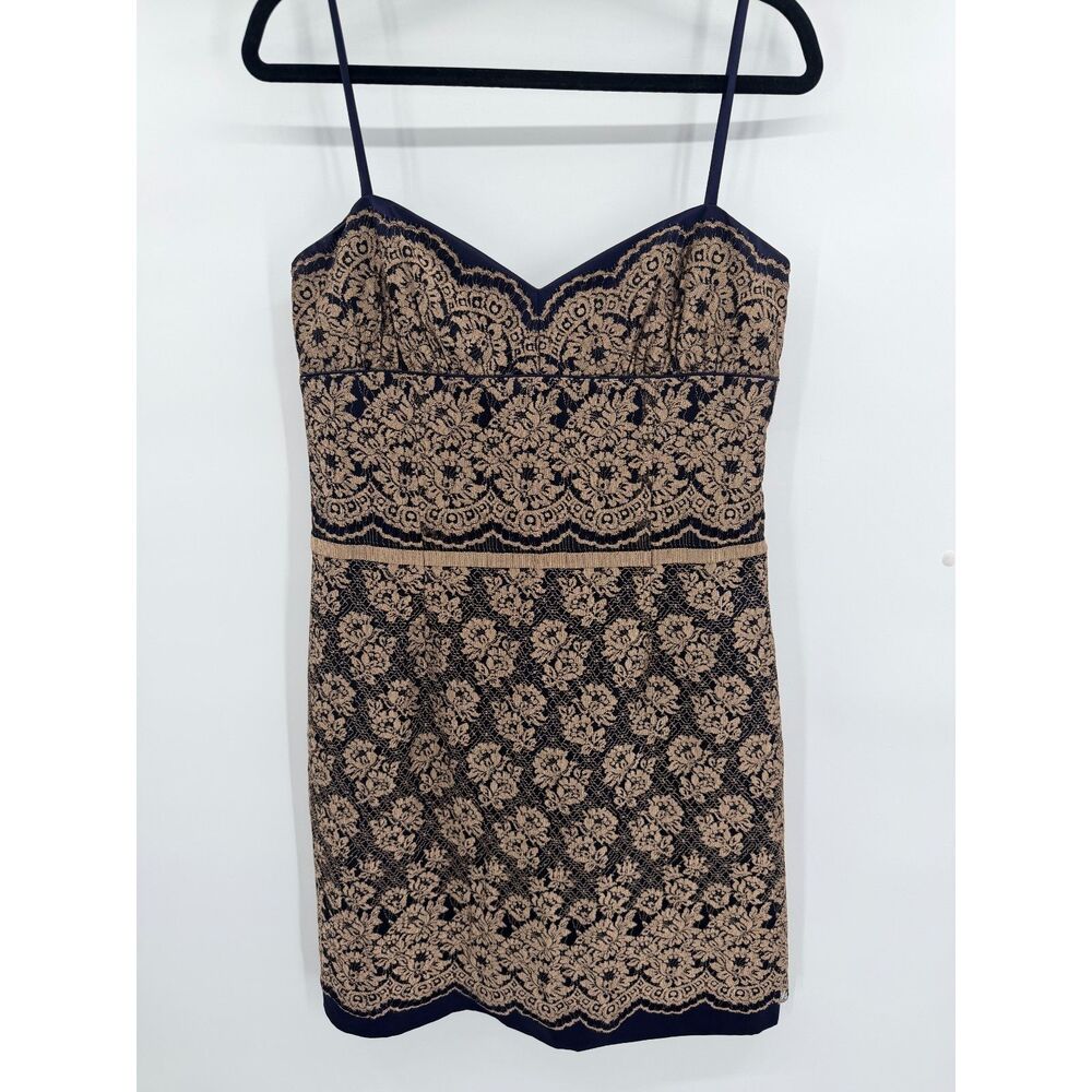 Nine West Dress Size 10 Deep Purple Gold Lace Sleeveless Cocktail Party